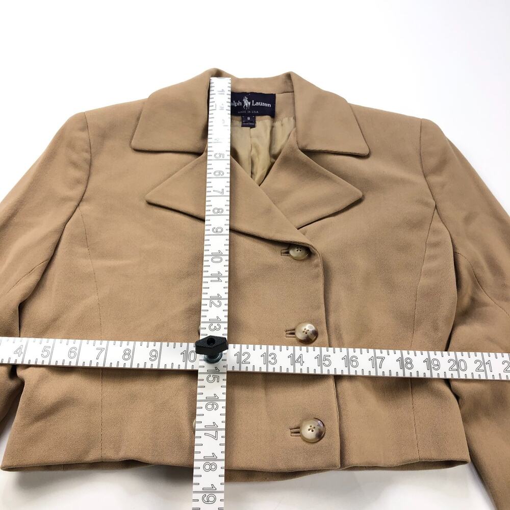 Ralph Lauren Purple Label Crop 100% Wool Size 8 Button Blazer Jacket Beige MINT - Picture 3 of 11